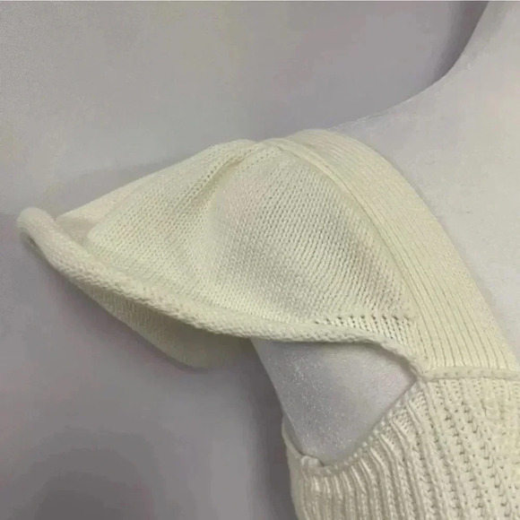 Anthropologie Knit Sweater Tank Top Sz XS Button Front Flutter Sleeve Ivory - Picture 4 of 10